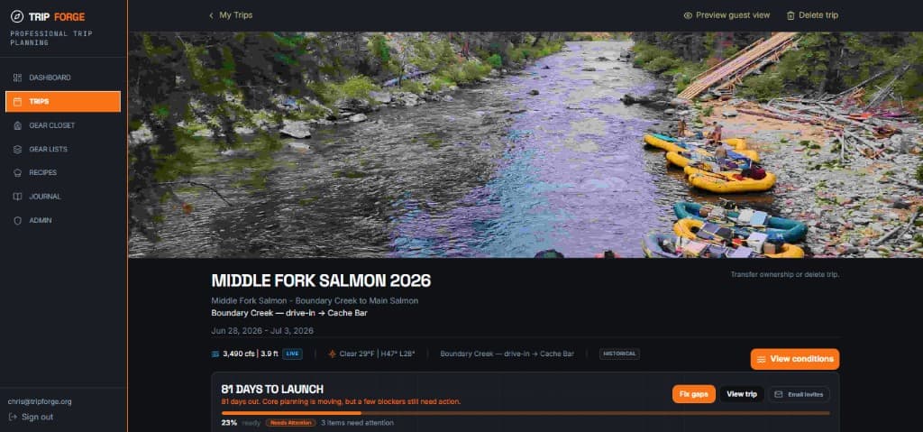 TripForge trip dashboard screenshot